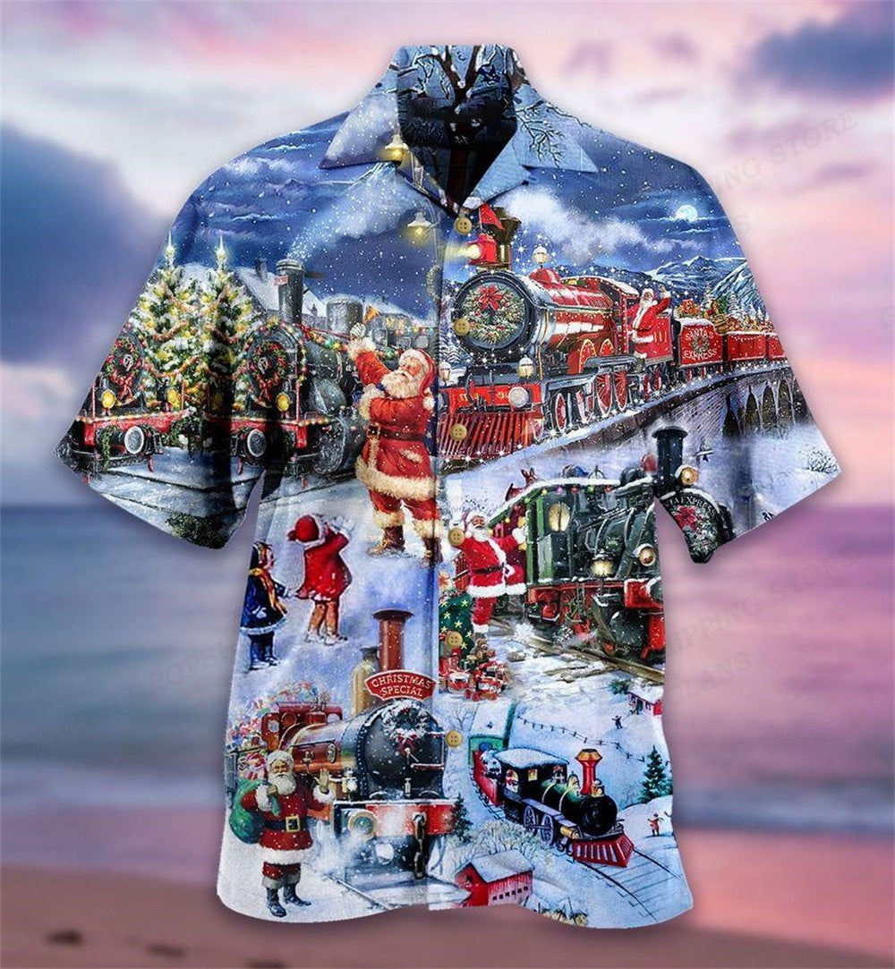 Men's summer short-sleeved shirt with fashionable print