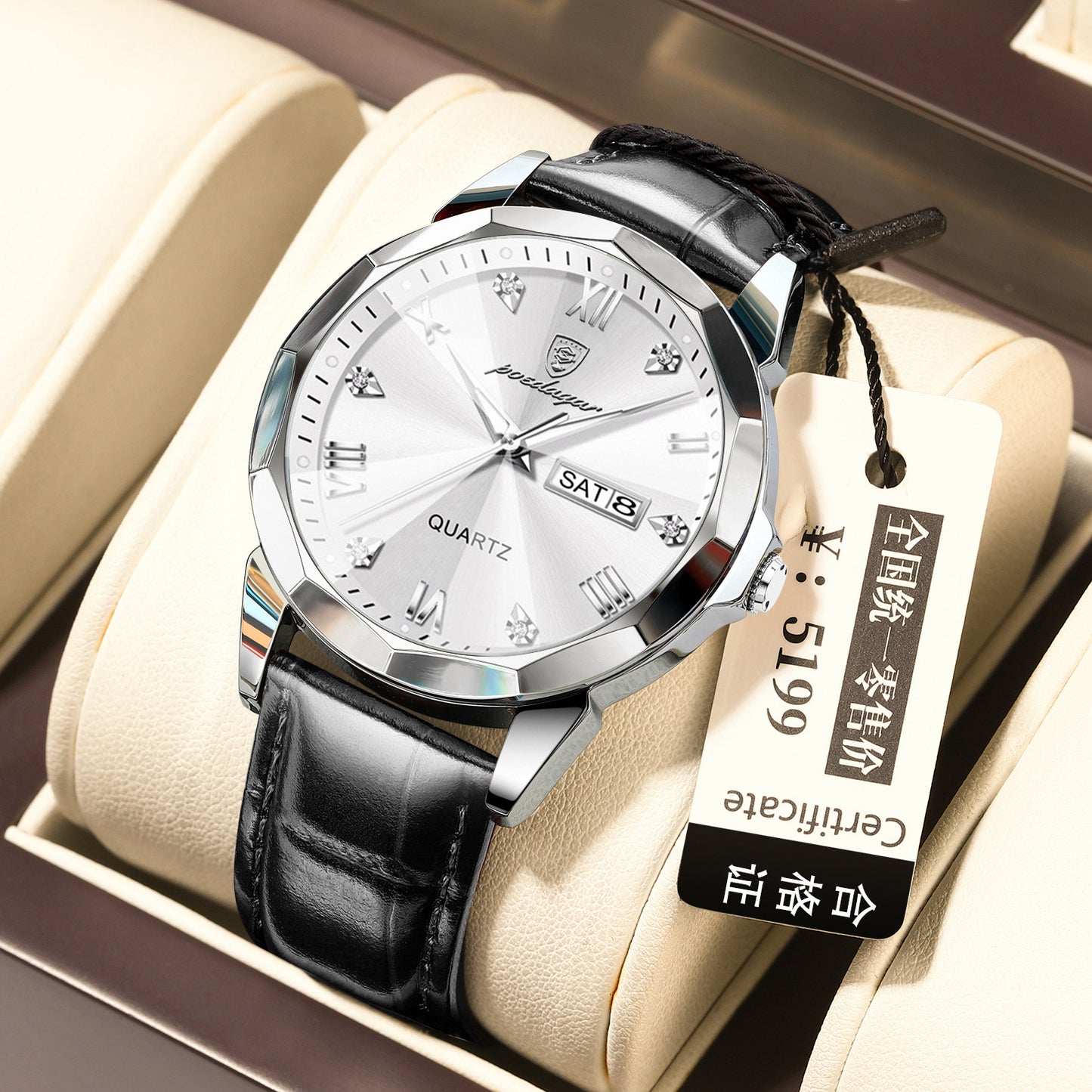 Reloj de cuarzo luminoso de moda para hombre correa clásica resistente al agua