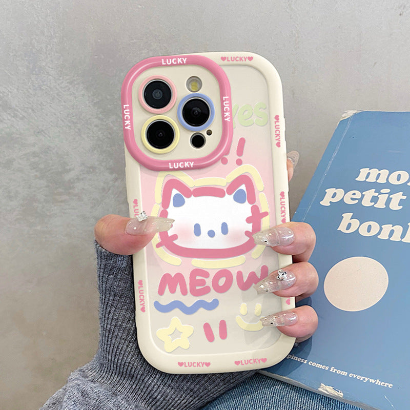 Funda de silicona para teléfono con diseño de gato pintado a mano