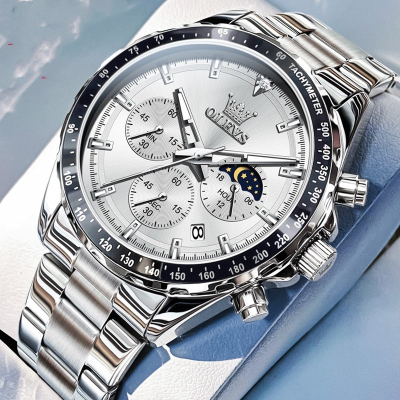 Reloj deportivo multifunción de cuarzo automático para hombre con correa de acero