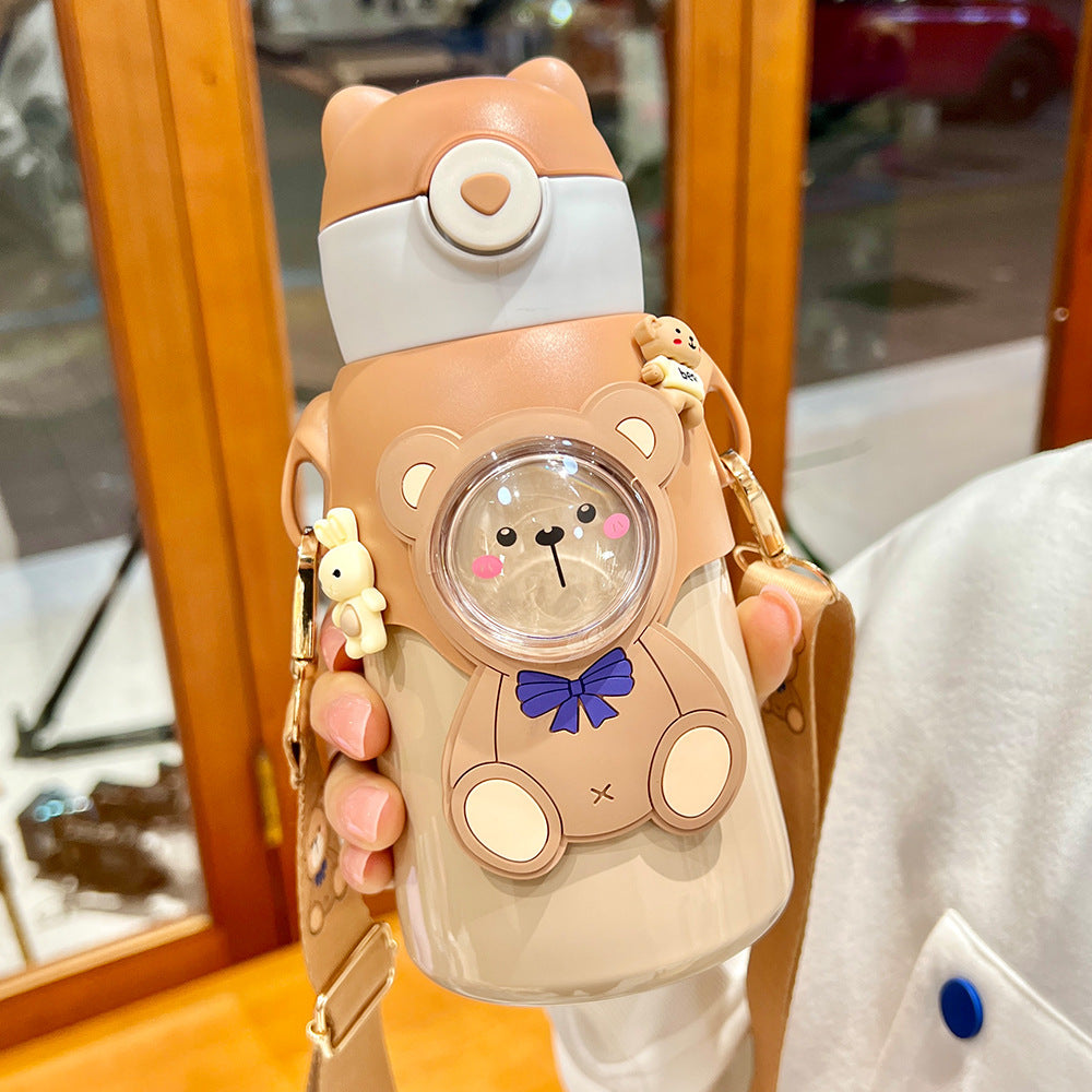 Termo con pajita para niños y niñas,especial para la escuela