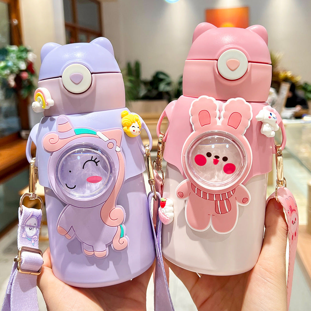Termo con pajita para niños y niñas,especial para la escuela