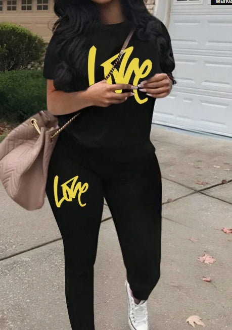 Conjunto de camiseta y leggings de cuello redondo estampados para mujer