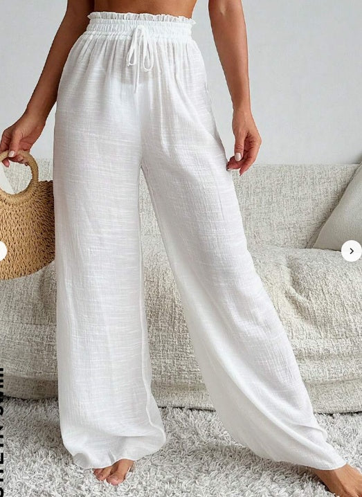 Pantalón playero cintura alta estilo Ruffle