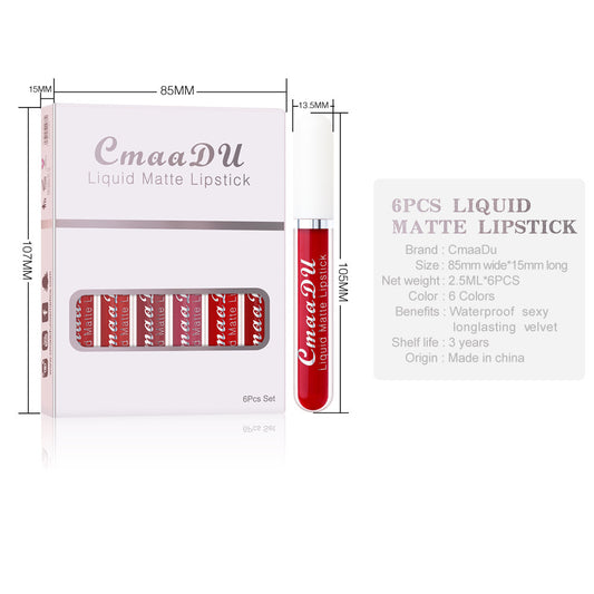 Caja de 6 lápices labial mate resistente al agua y larga duración
