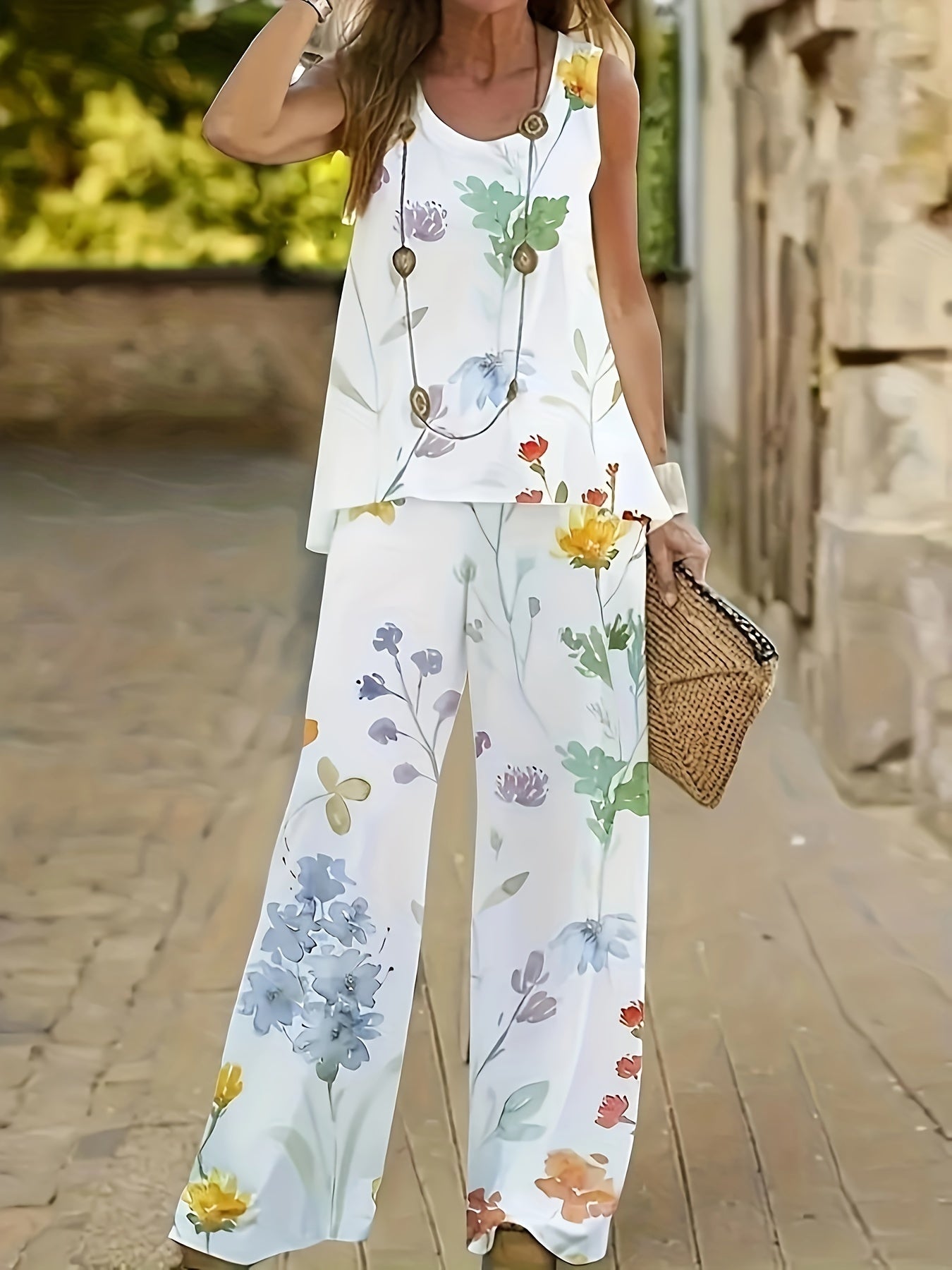Elegante conjunto de dos piezas con estampado floral