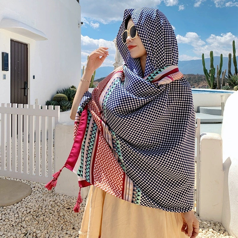 Bufanda fina de seda estilo étnico para protegerse del sol