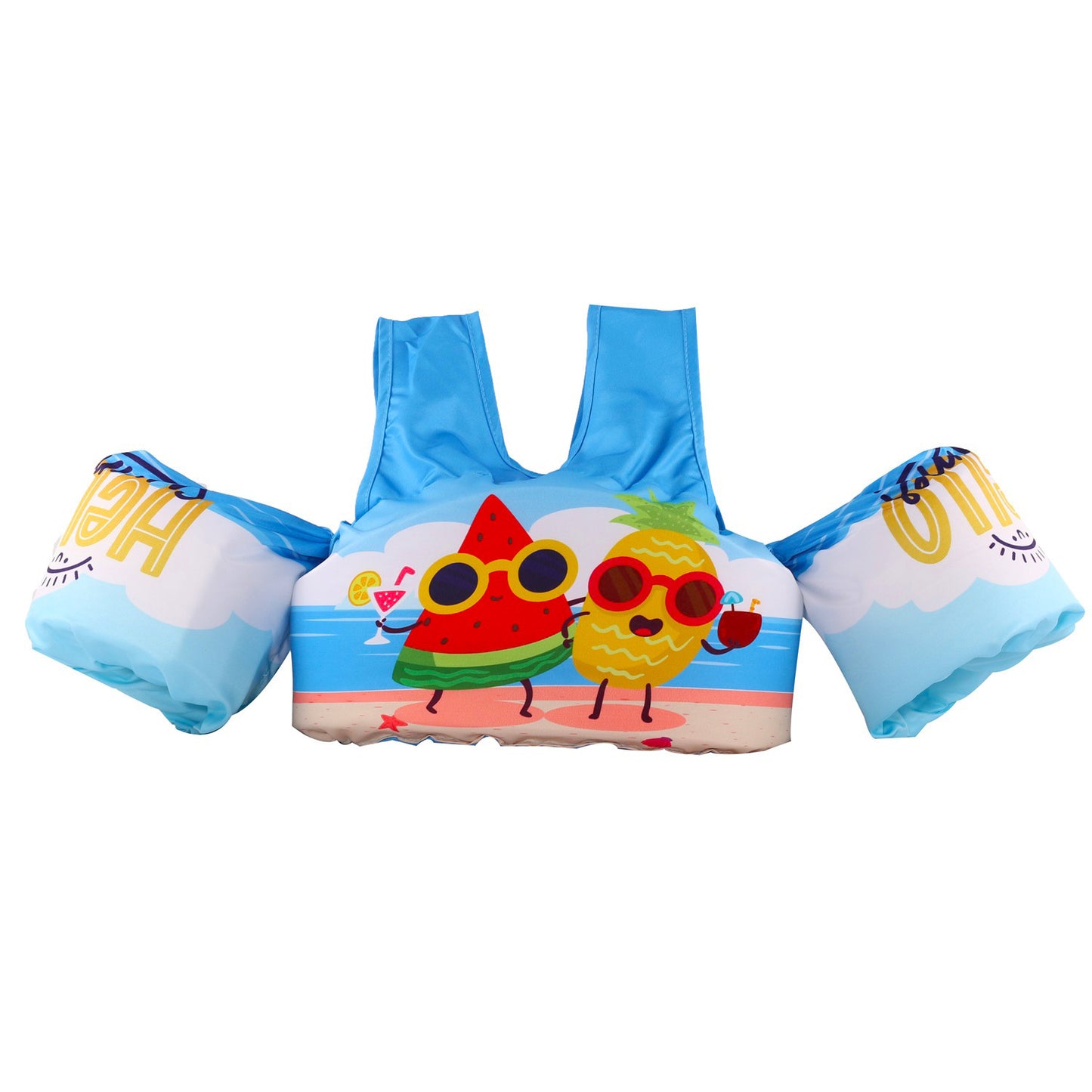 Traje de baño infantil de dibujos animados con brazo alargado y anillo salvavidas.