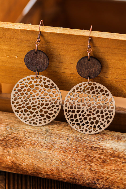 Pendientes redondos de madera huecos de color caqui