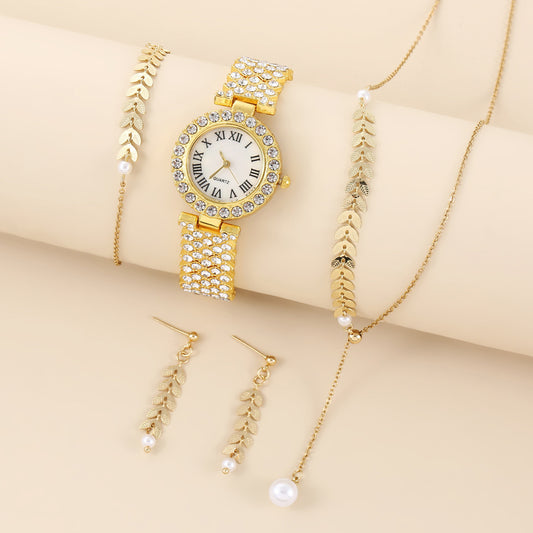 Conjunto de reloj de lujo pulsera collar y pendientes mujer