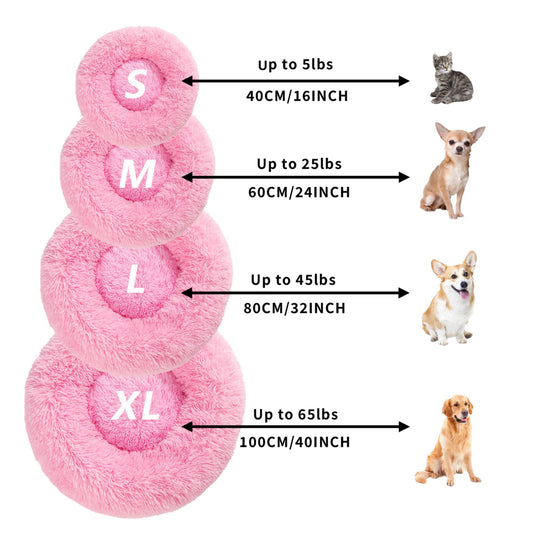 Cama mullida tipo donut cálida, suave y larga para mascotas