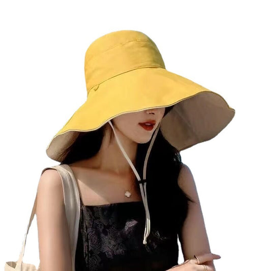 Sombrero de pescador de ala ancha de doble cara con protector solar para mujer