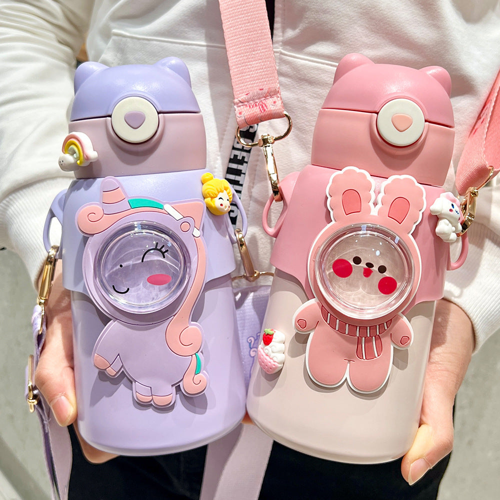Termo con pajita para niños y niñas,especial para la escuela