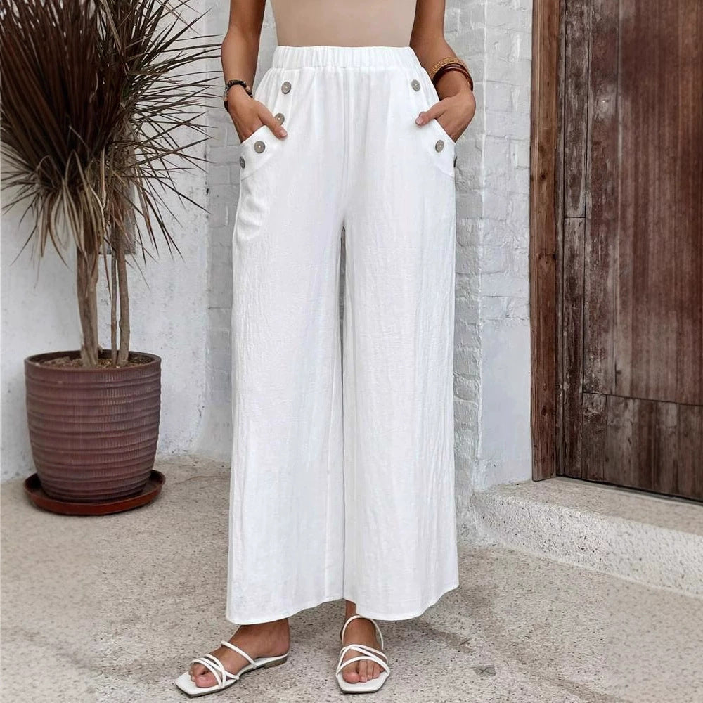 Pantalones sueltos casuales para mujer concintura alta elástica