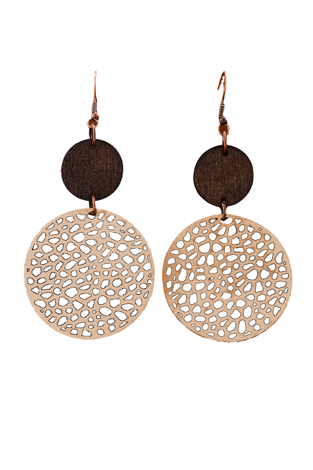 Pendientes redondos de madera huecos de color caqui