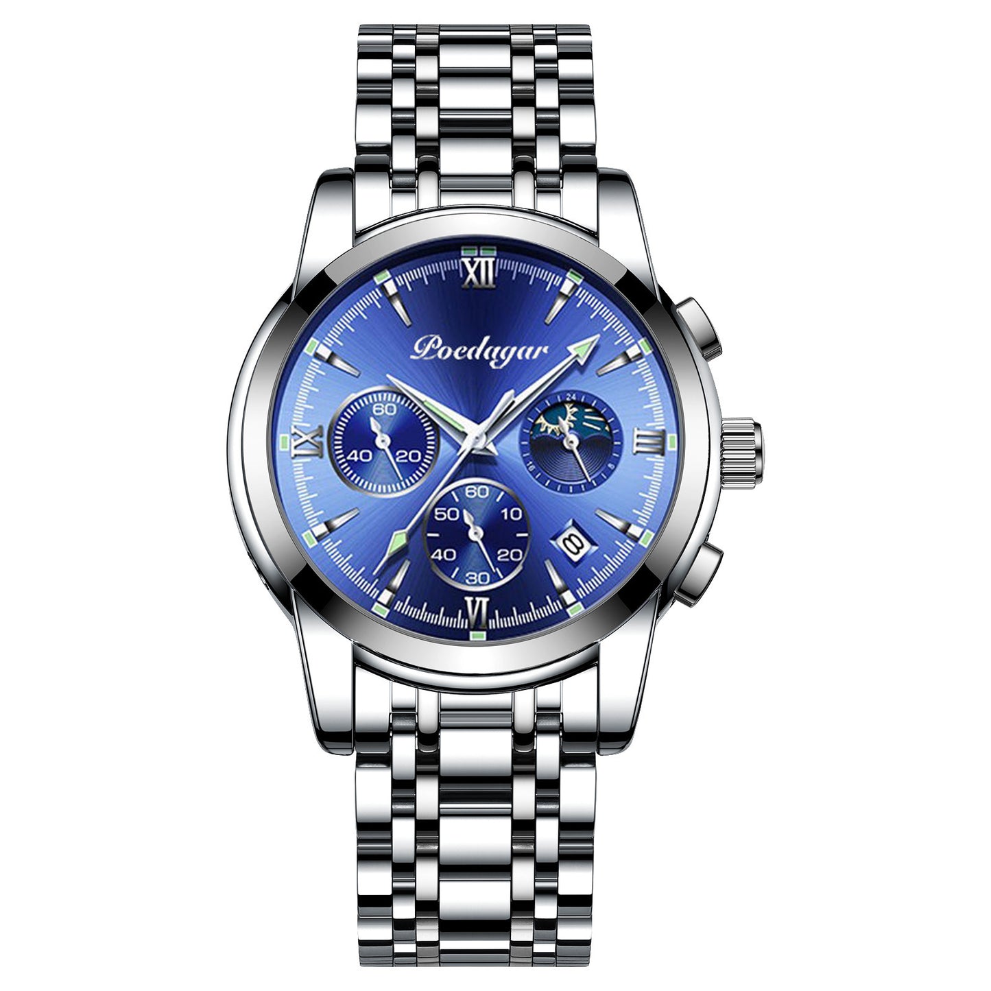 Reloj de pulsera de acero multifuncional para hombre, luminoso y resistente al agua