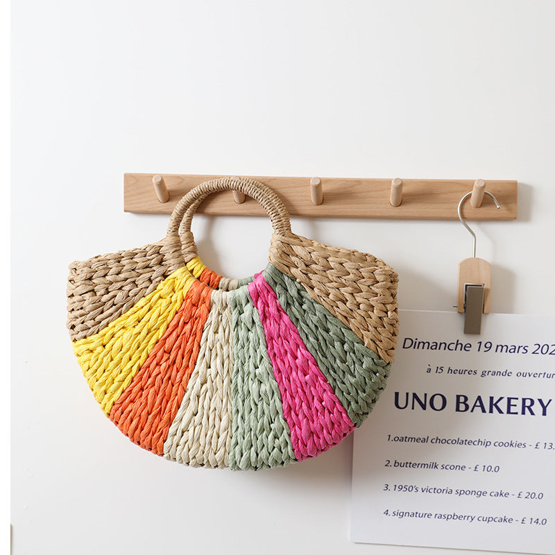 Bolsa de playa de paja arcoíris ideal para vacaciones
