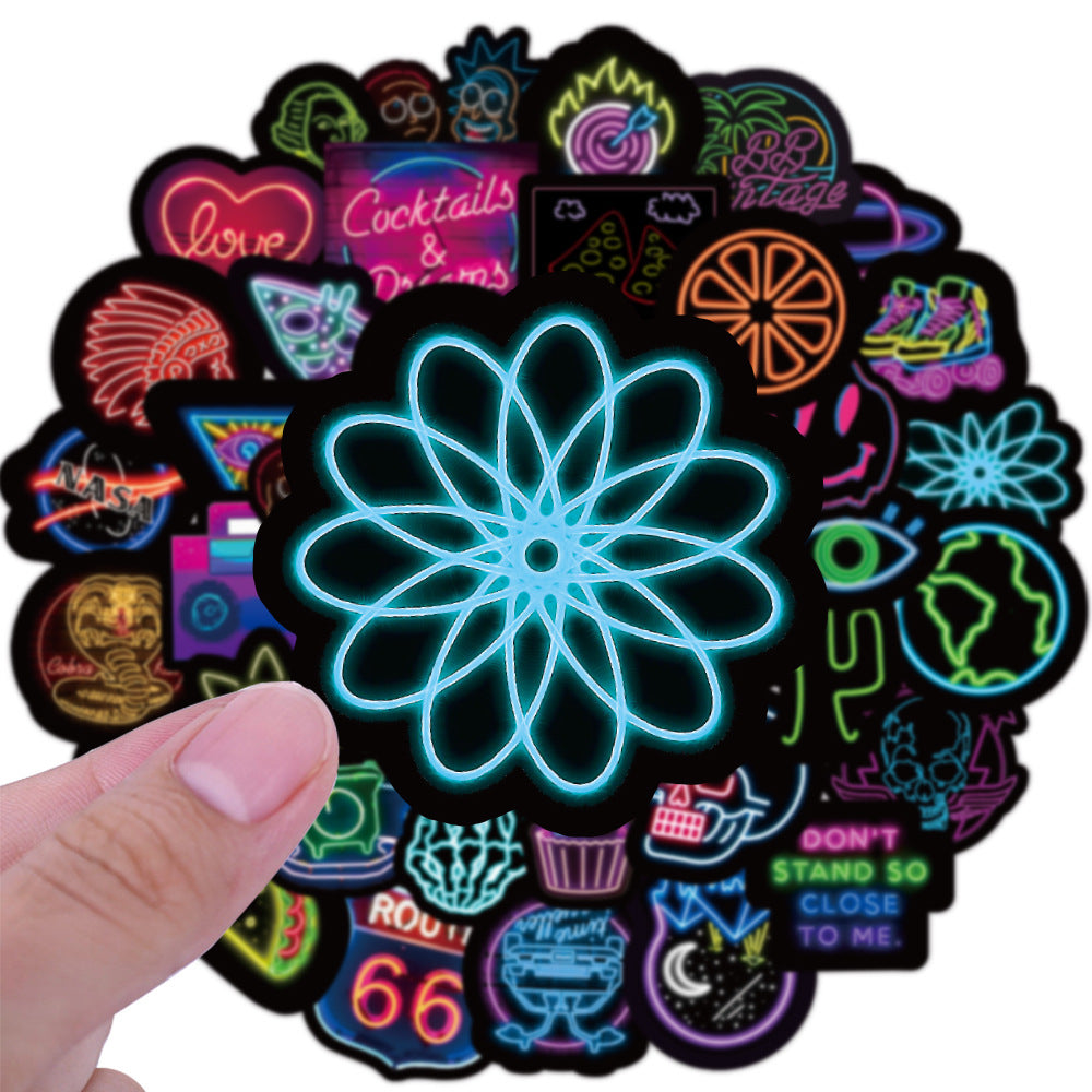 50 pegatinas de neón con grafiti, decoraciones e impermeables.