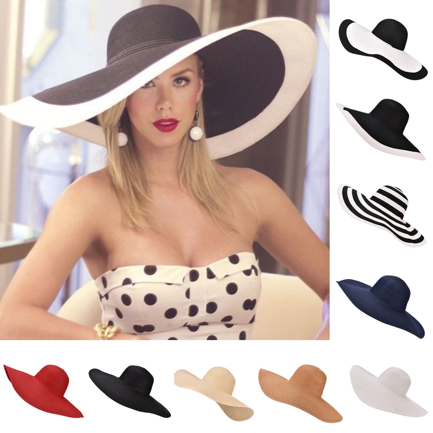 Sombrero de paja de gran tamaño con diseño de Hepburn Shade