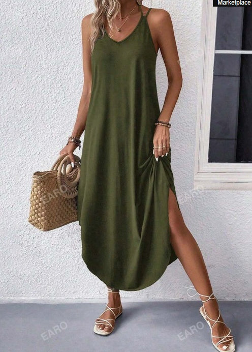 Vestido largo de color liso