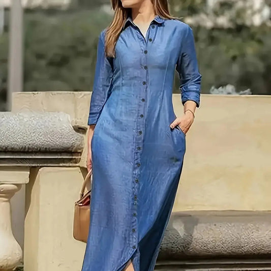 Vestido casual de manga larga para mujer largo hasta el suelo