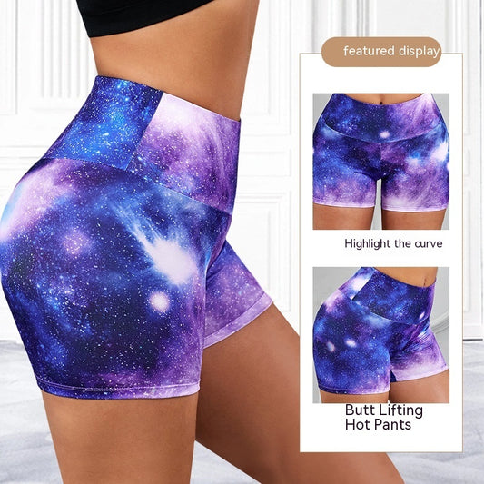 Pantalones cortos de yoga tie-dye con elevación de cadera sin costuras