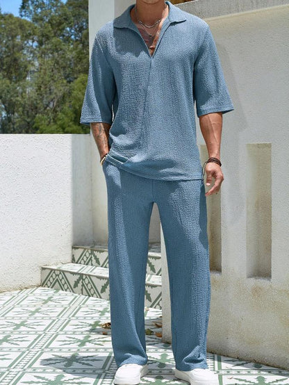 Men's summer suits: short-sleeved T-shirt and loose straight pants