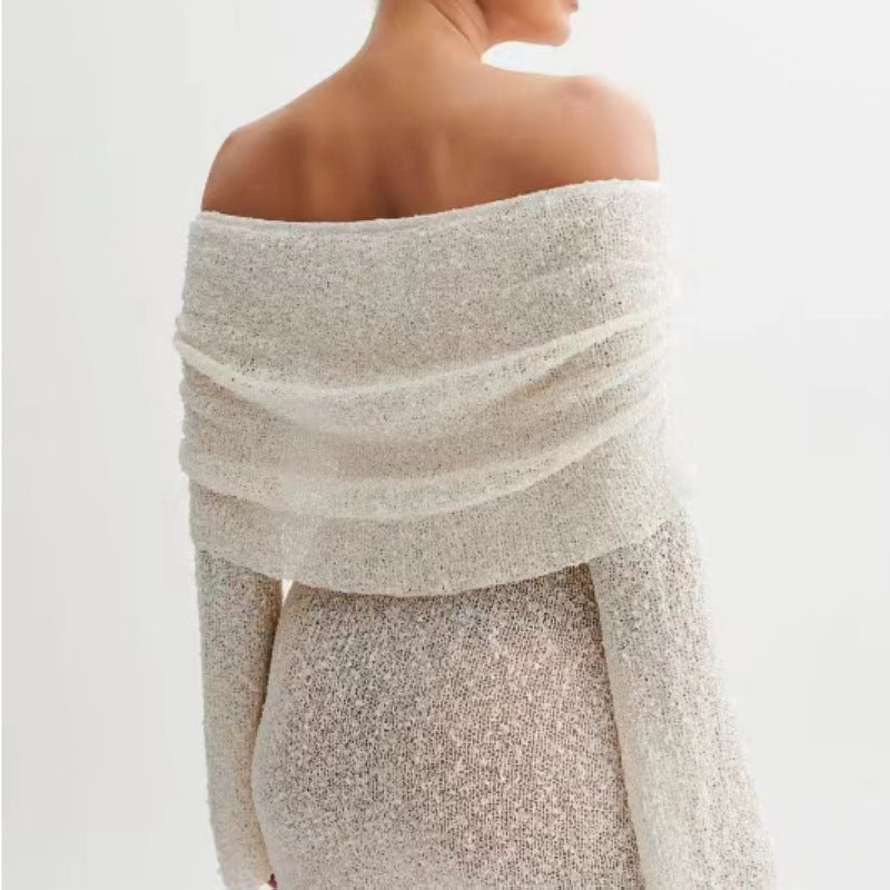 Vestido elegante con cuello barco primavera-verano