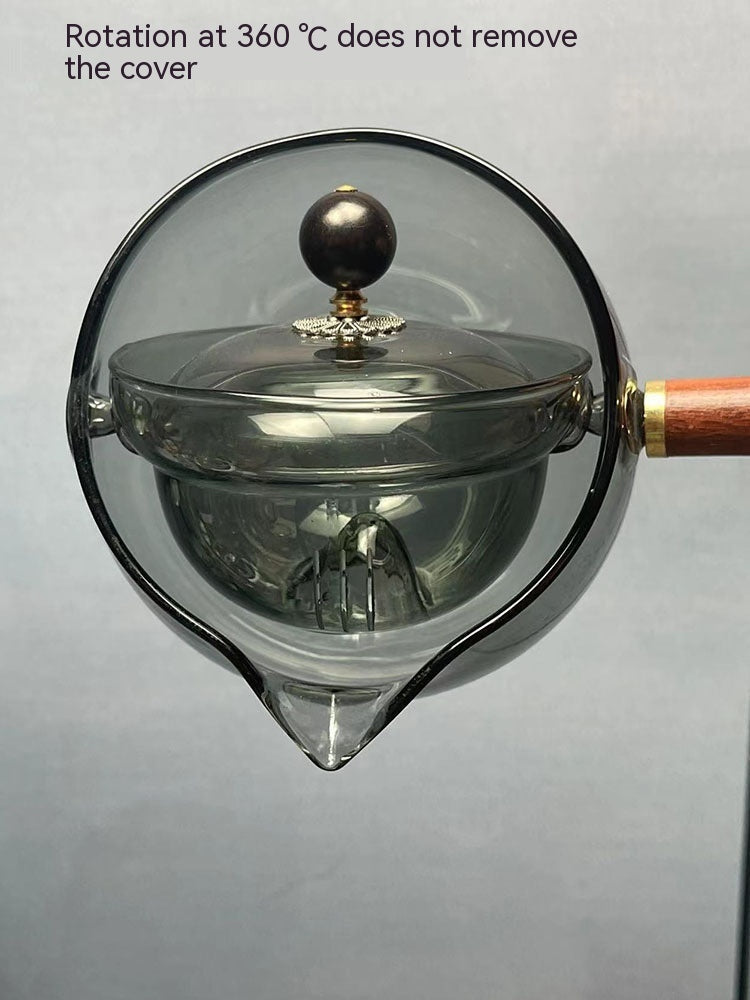 Durable glass tea pot with infuser and wooden handle