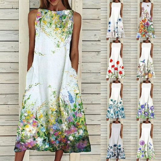 Vestido holgado de corte en A con estampado floral vintage