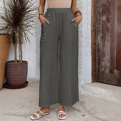 Pantalones sueltos casuales para mujer concintura alta elástica
