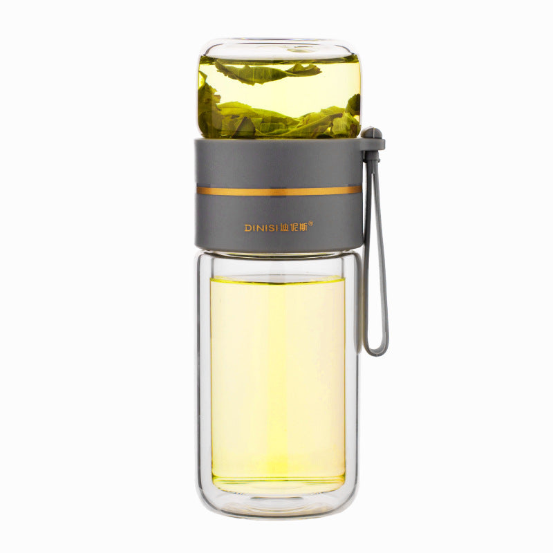 Glass water bottle with tea infuser filter