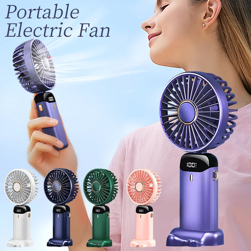 Mini ventilador eléctrico portátil de mano recargable por USB plegable para colgar en el cuello ajustable con 5 velocidades