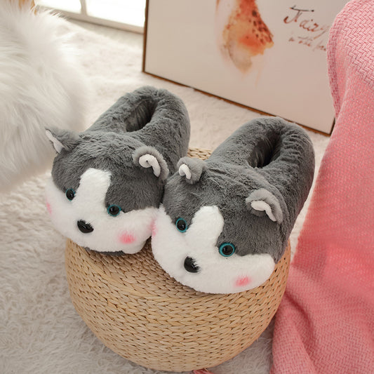 Pantuflas de algodón de felpa antideslizantes para mujer otoño e invierno
