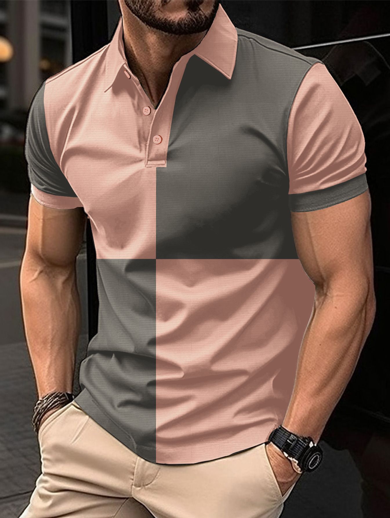 Casual short-sleeved sports polo shirt with a crew neck