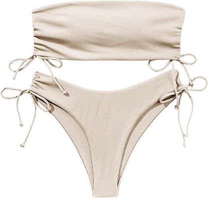 Solid color drawstring design tube bikini