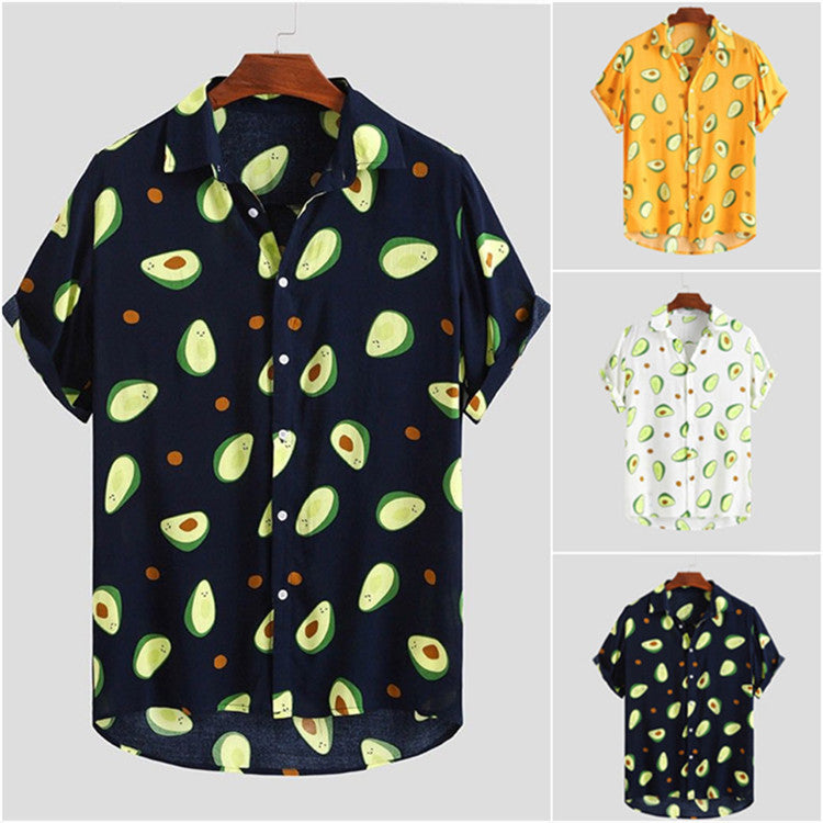 Short-sleeved beach shirt with avocado print