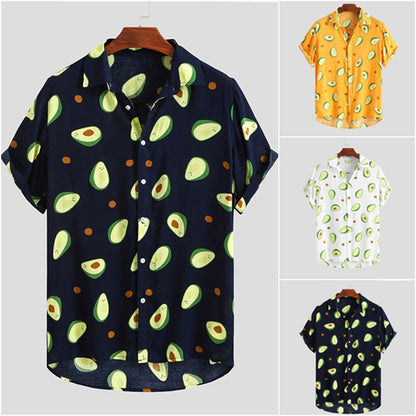 Short-sleeved beach shirt with avocado print
