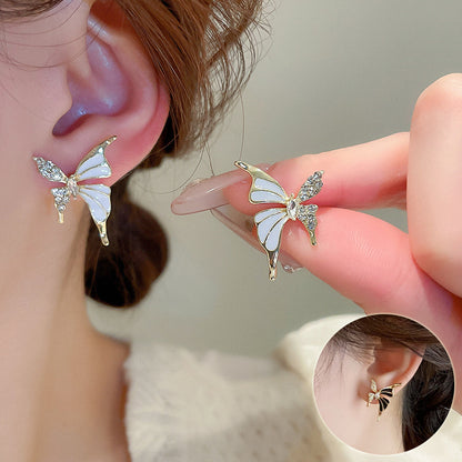 Pendientes de mariposa con pedrería de moda para mujer