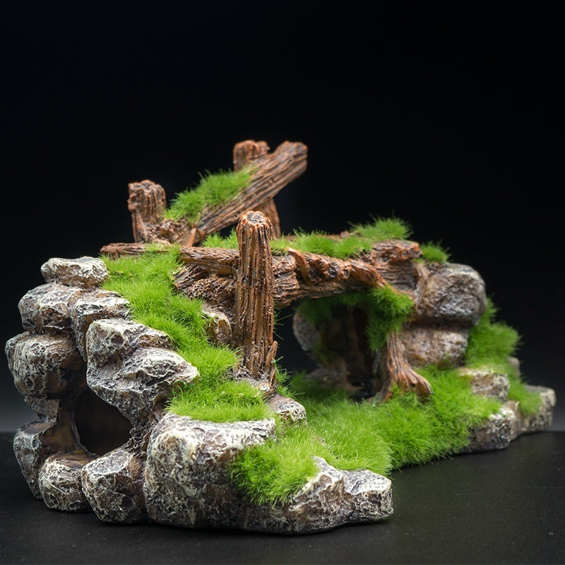 Flocked resin aquarium decoration made of landscape stone.