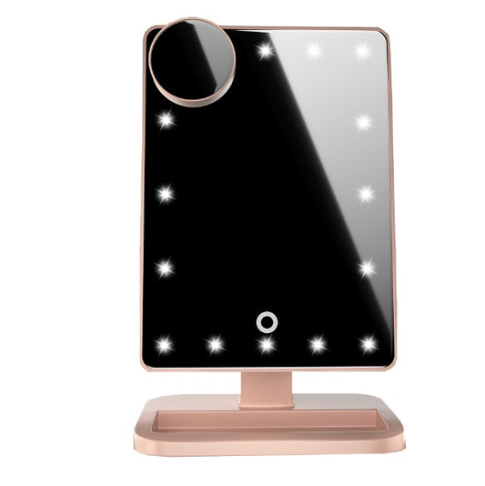 Espejo de maquillaje con pantalla táctil y 20 luces LED altavoz Bluetooth y música espejos de aumento 10X con luces