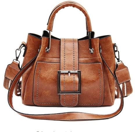 Bolso de mano tipo cubo de cuero doble