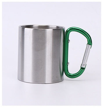 Taza de camping de doble capa de acero inoxidable, con mosquetón