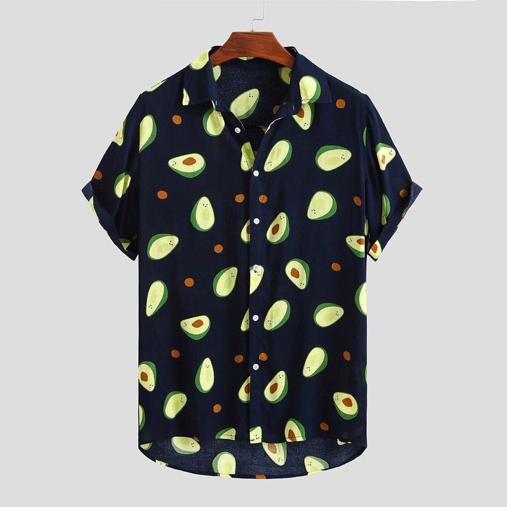 Short-sleeved beach shirt with avocado print