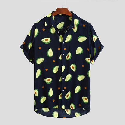 Short-sleeved beach shirt with avocado print