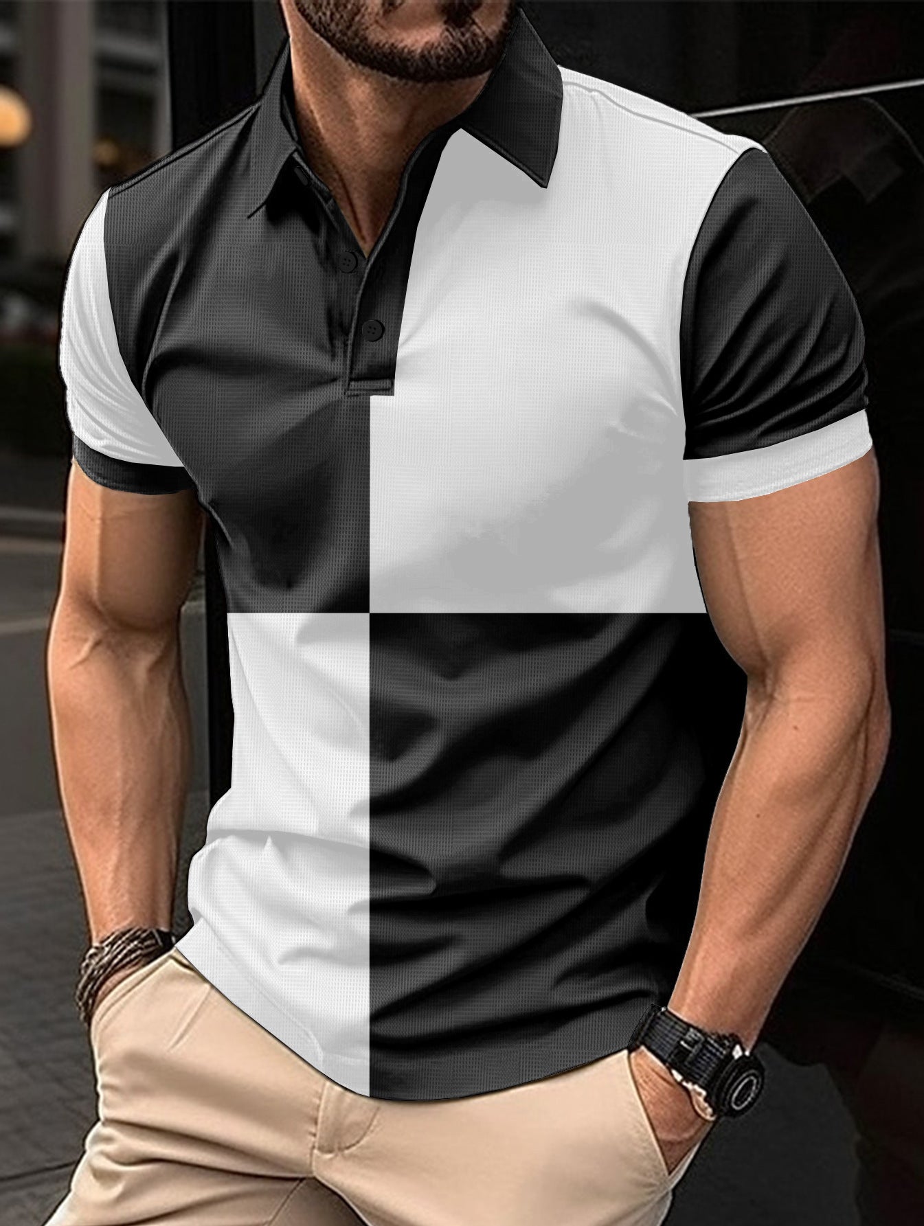 Casual short-sleeved sports polo shirt with a crew neck