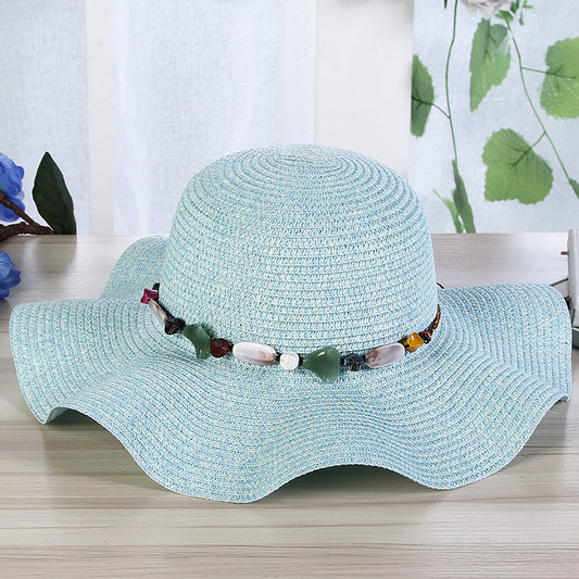 Sombrero de paja tejido a mano con piedras para mujer