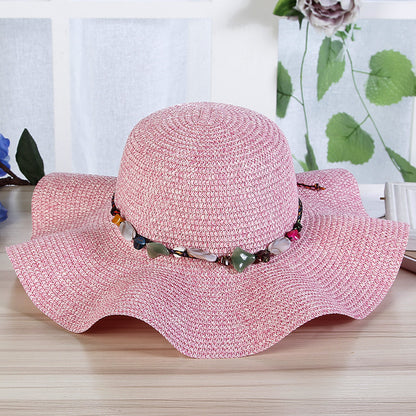 Sombrero de paja tejido a mano con piedras para mujer