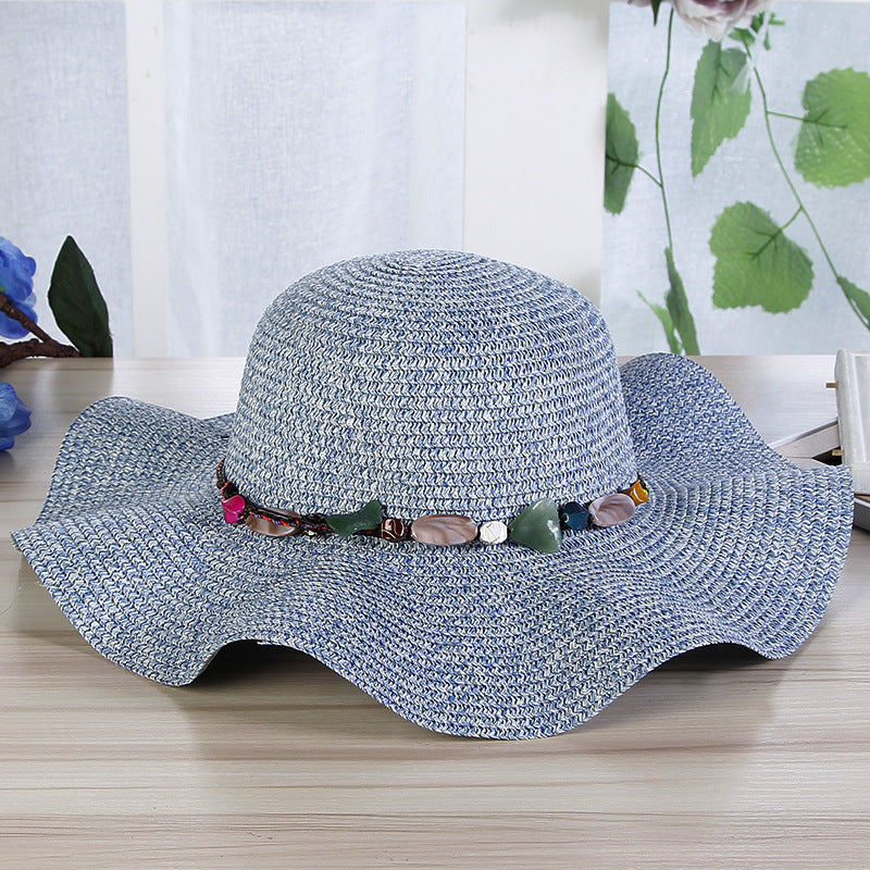 Sombrero de paja tejido a mano con piedras para mujer