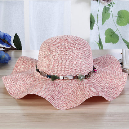 Sombrero de paja tejido a mano con piedras para mujer